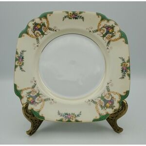 Gebruder Benedikt Czechoslovakia Bread Plate Gilt Green Border Floral Basket 7"‎